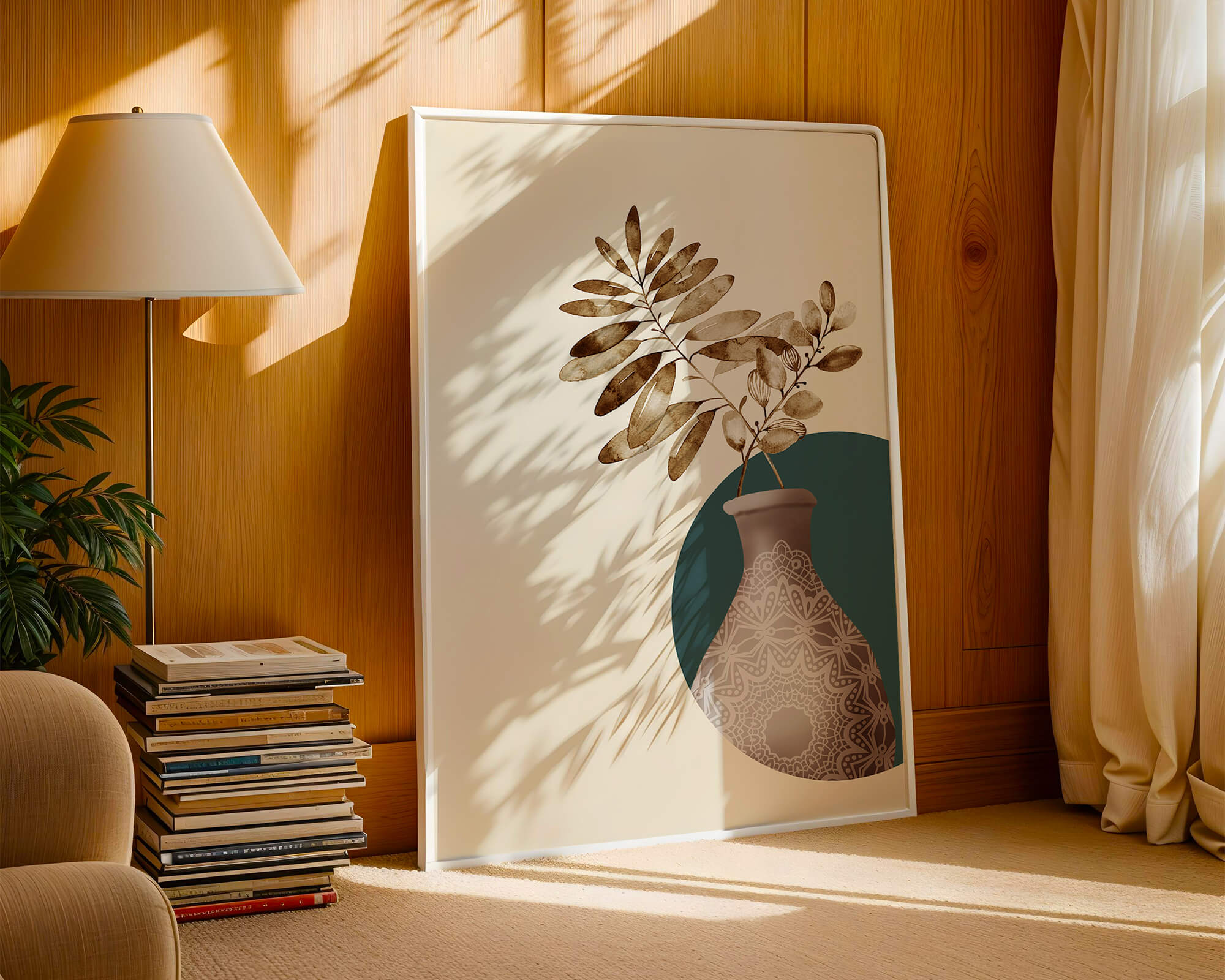 Elegant Botanical Illustration With Mandala Vase - Mi tienda