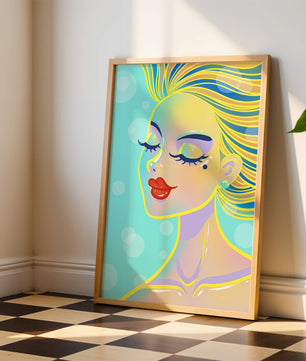 Portrait abstrait coloré d'une femme aux yeux fermés