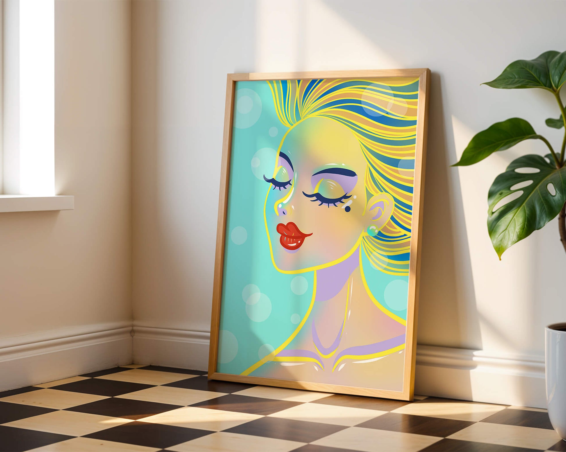 Colorful abstract portrait of a woman with closed eyes