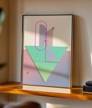Composition géométrique abstraite avec des couleurs pastel et des éléments dorés