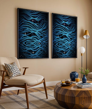 Abstract blue wave lines with starry night background