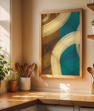 Abstract art with flowing brushstrokes and textured color contrast