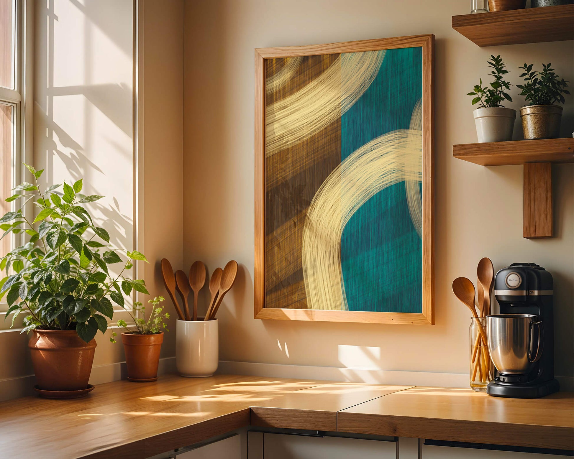 Abstract art with flowing brushstrokes and textured color contrast