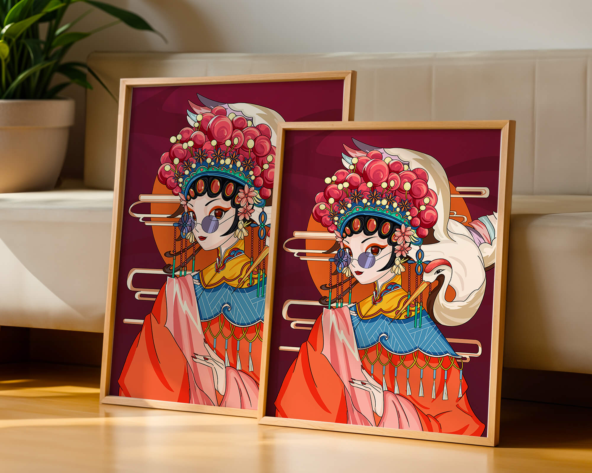 Elegant Chinese opera character illustration with vibrant colors