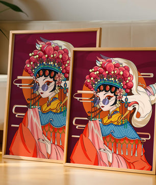 Illustration élégante de personnage d'opéra chinois aux couleurs vives