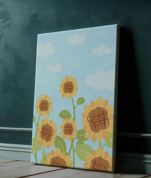 Sunflowers Under Blue Sky with Floating Clouds
