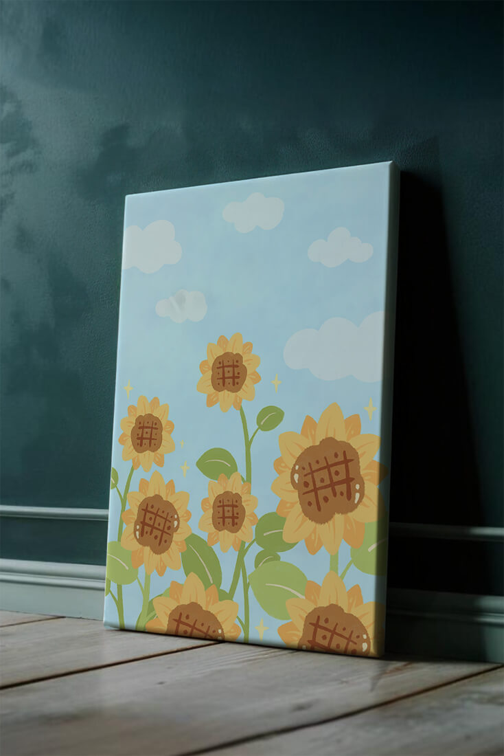 Sunflowers Under Blue Sky with Floating Clouds