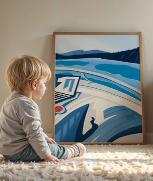 Modern Laptop and Scenic Lake View Illustration