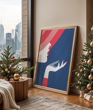 Elegant Woman with Red Hat and Stylized Hand - Mi tienda