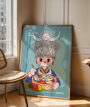 Charming illustration of a person in traditional attire enjoying a meal