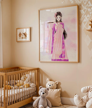 Illustration élégante à l’aquarelle d’une femme traditionnelle en tenue rose