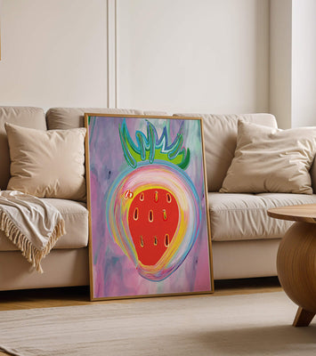 Colorful abstract strawberry with vibrant brush strokes