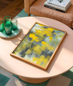 Abstract Yellow and Gray Geometric Art with Textured Patterns - Mi tienda