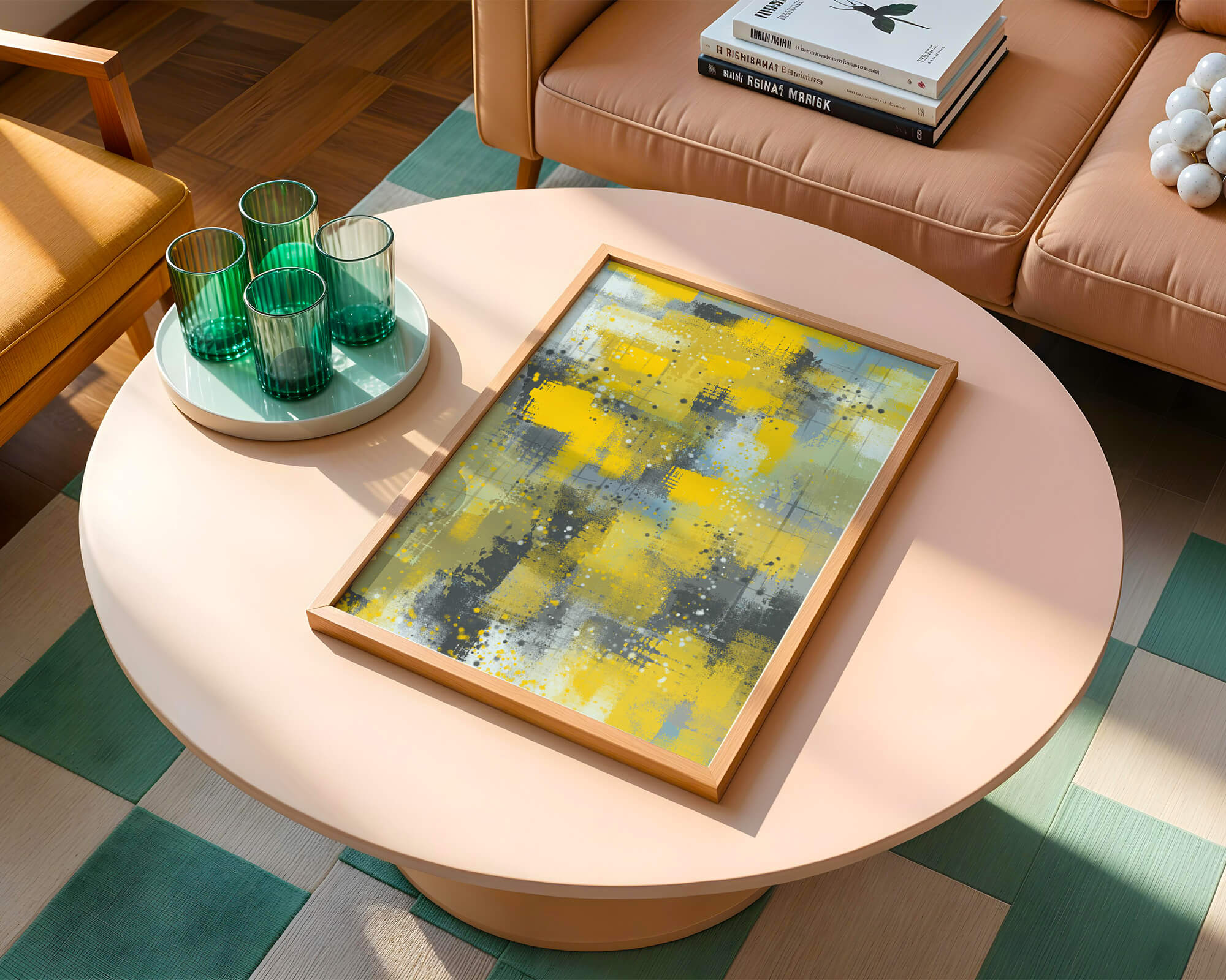 Abstract Yellow and Gray Geometric Art with Textured Patterns - Mi tienda