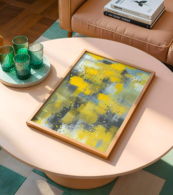 Abstract Yellow and Gray Geometric Art with Textured Patterns