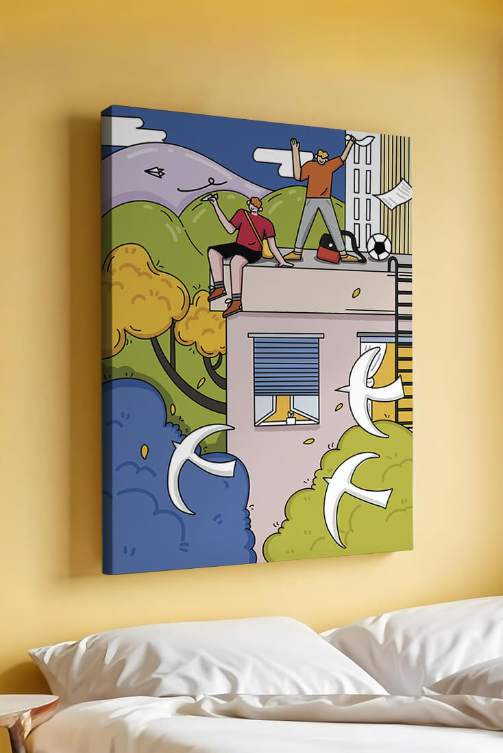 Youthful Adventure on Rooftop with Nature and Cityscape