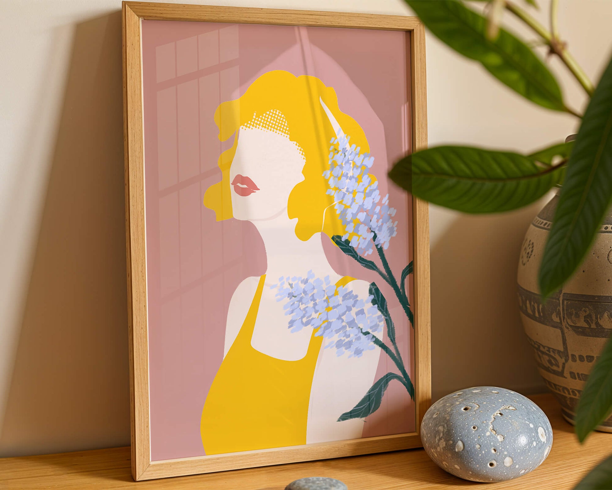 Abstract Portrait with Yellow and Lavender Accents