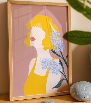 Abstract Portrait with Yellow and Lavender Accents