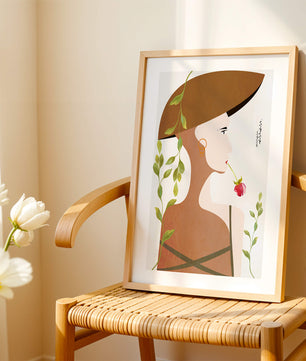 Elegant Abstract Portrait of a Woman with Floral Elements and a Large Hat - Mi tienda
