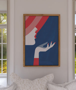 Elegant Woman with Red Hat and Stylized Hand - Mi tienda