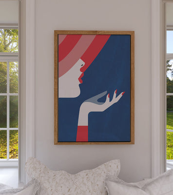 Elegant Woman with Red Hat and Stylized Hand
