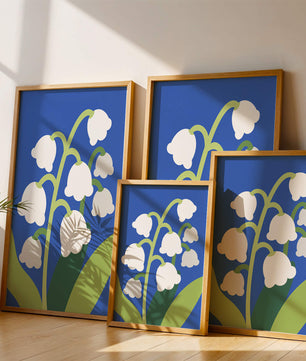 Abstract Lily of the Valley Illustration on Blue Background