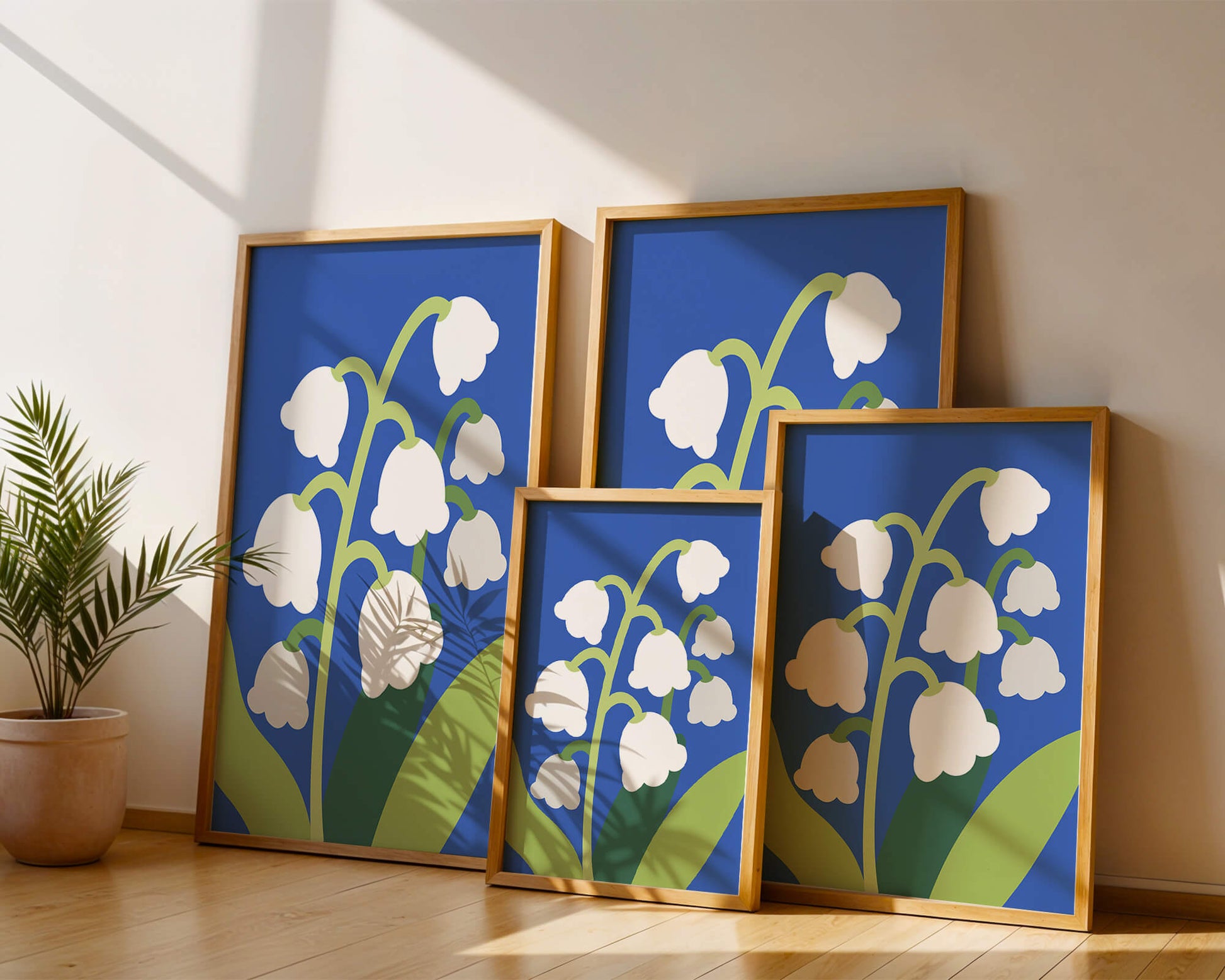 Abstract Lily of the Valley Illustration on Blue Background