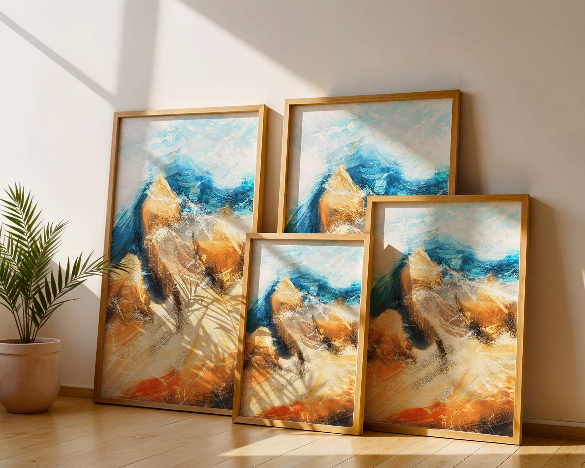 Abstract landscape with blue and golden hues