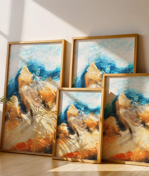 Paisaje abstracto con tonos azules y dorados