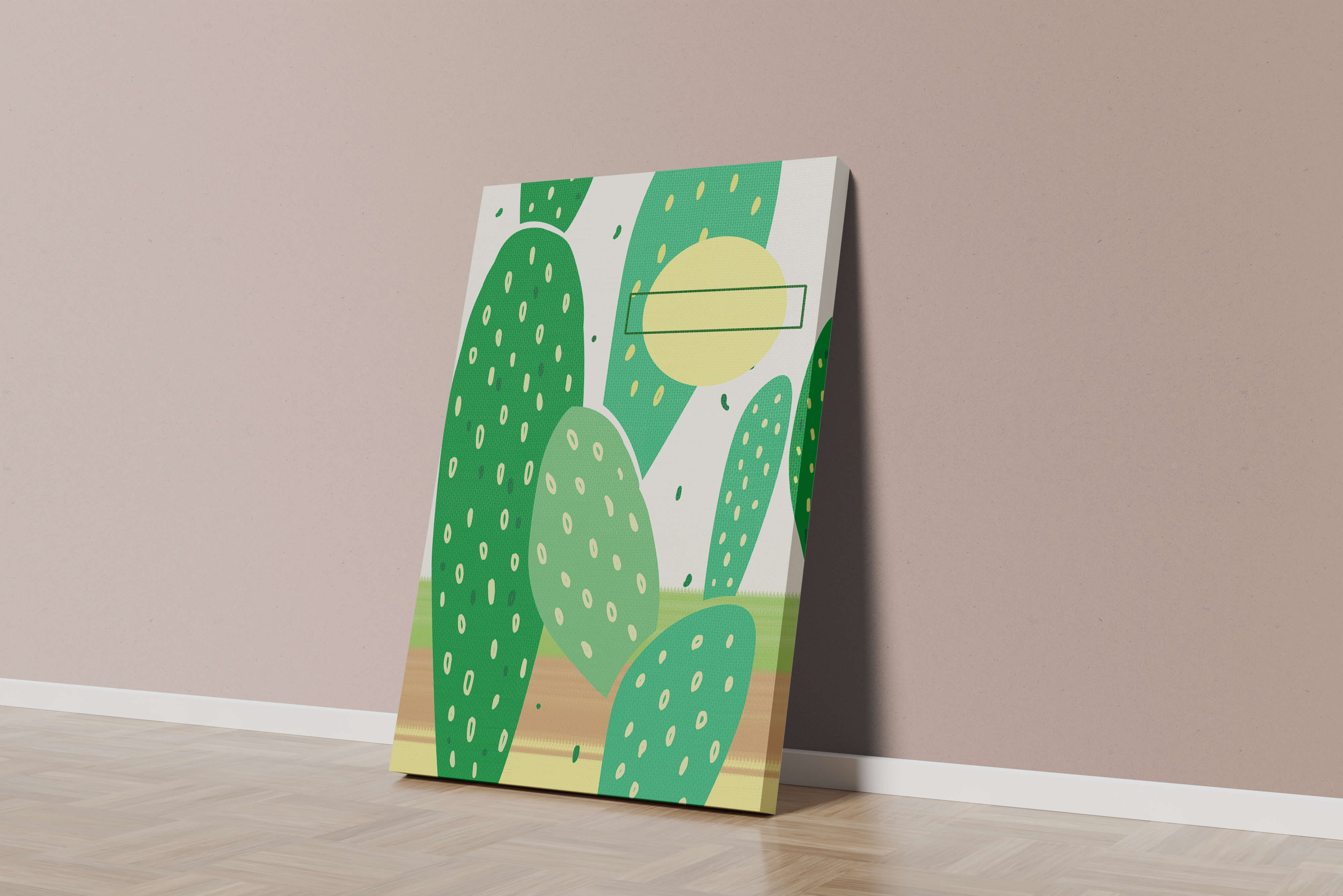 Abstract cactus art with green and yellow elements