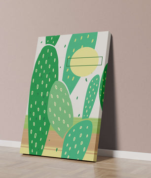 Art abstrait de cactus avec des éléments verts et jaunes