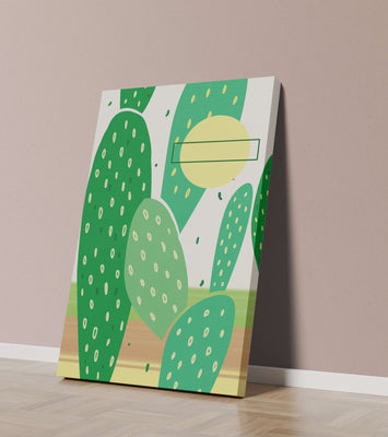 Abstract cactus art with green and yellow elements