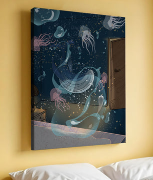 Tema de cuarto submarino con medusas y una puerta