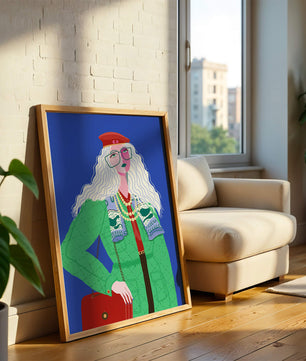 Ilustración de moda colorida con accesorios llamativos y estilo vibrante