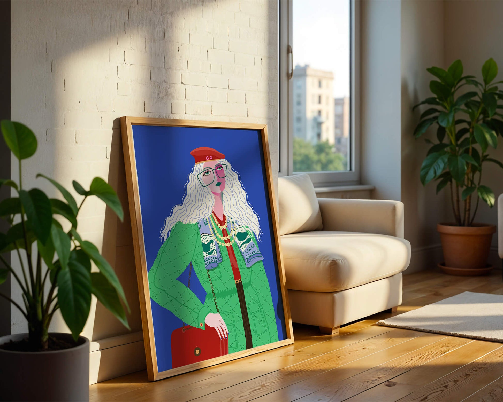 Colorful fashion illustration with striking accessories and vibrant style
