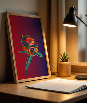Rosa abstracta vibrante con colores dinámicos sobre fondo degradado