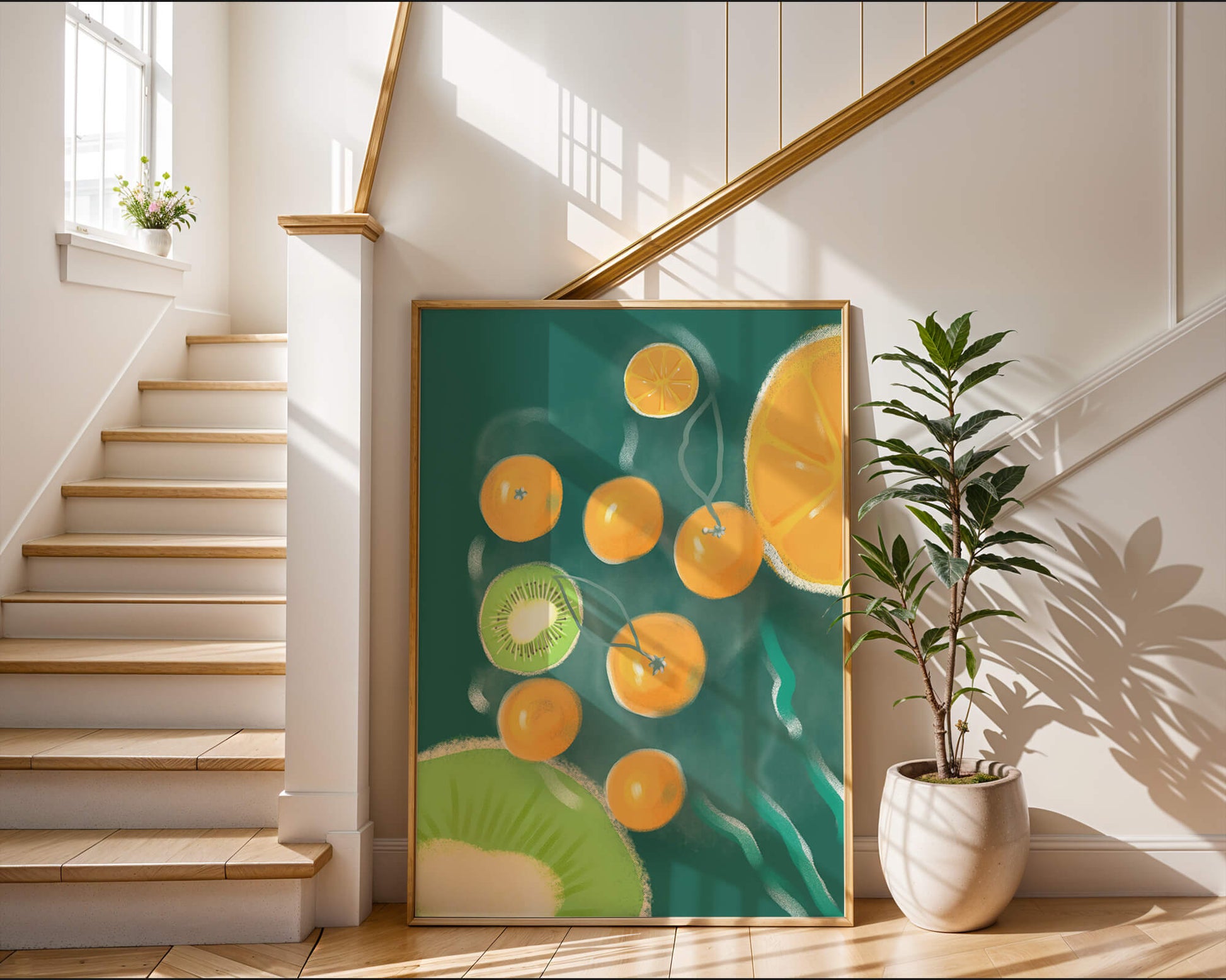 Vibrant kiwi and orange fruit pattern illustration