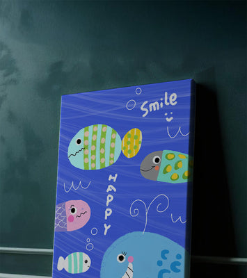 Colorful underwater scene with smiling cartoon fish