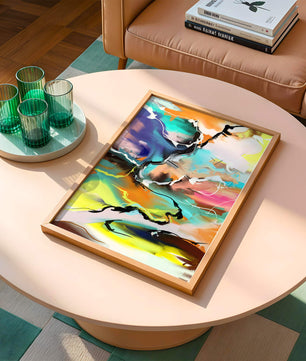 Pintura abstracta colorida con líneas vibrantes y dinámicas