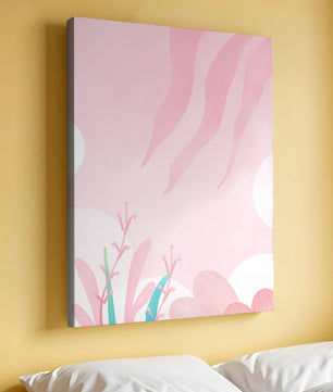 Diseño floral abstracto en rosa suave con hojas estilizadas y ondas