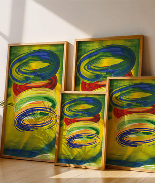 Motifs tourbillonnants abstraits colorés sur fond vibrant