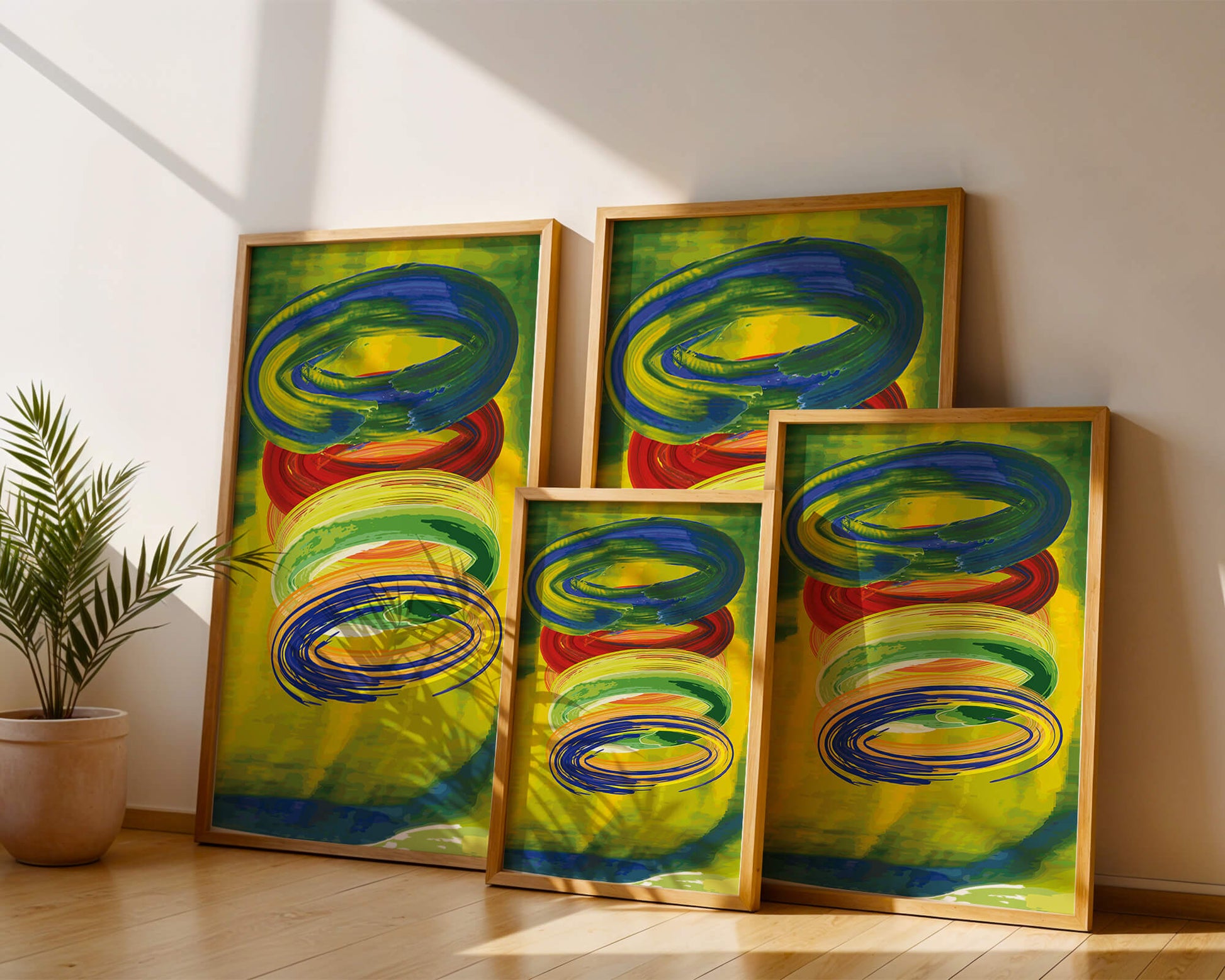 Motifs tourbillonnants abstraits colorés sur fond vibrant