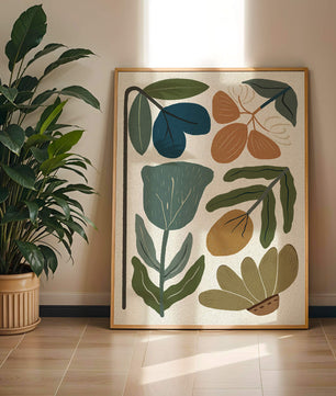 Botanical illustration with earthy and muted colors