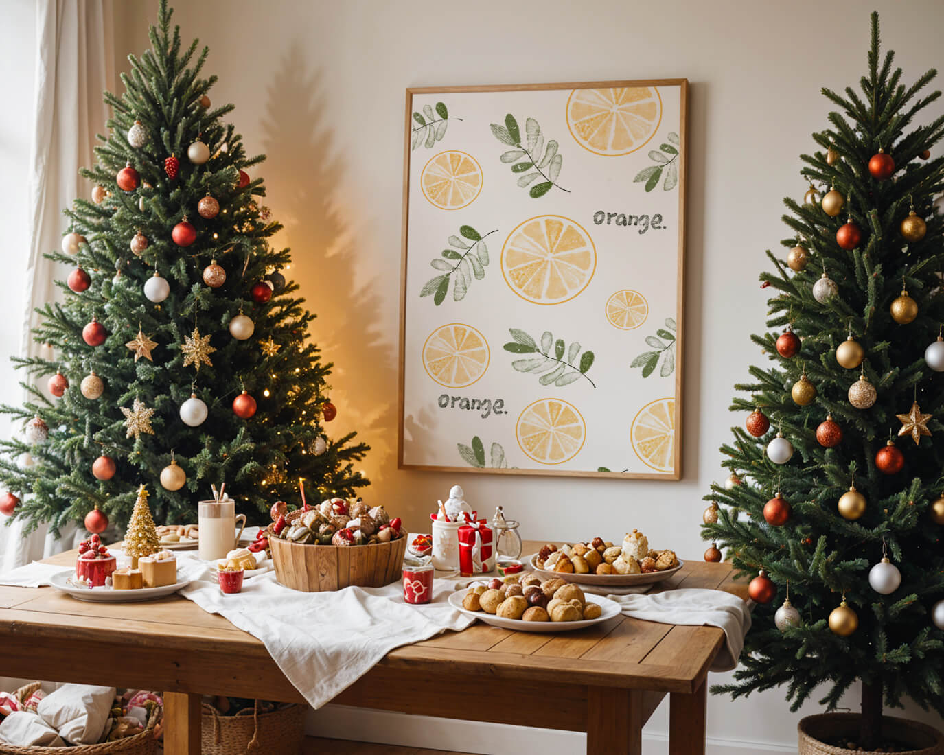 Motif avec des tranches d’orange et des feuilles vertes