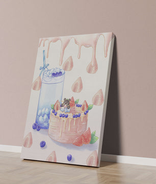 Escena de postre caprichosa con pastel y bebida con acentos juguetones