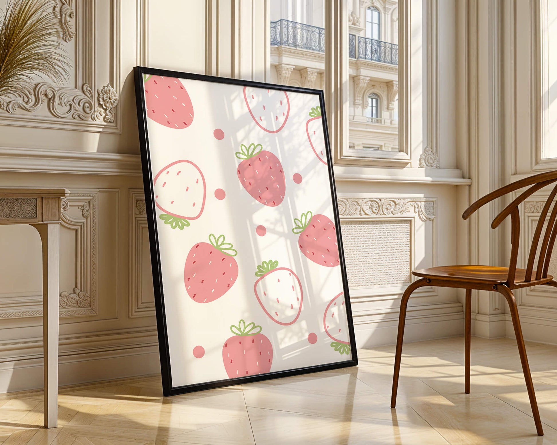Playful strawberry pattern with pink and white design