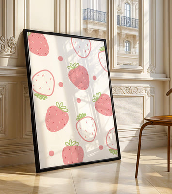 Playful strawberry pattern with pink and white design