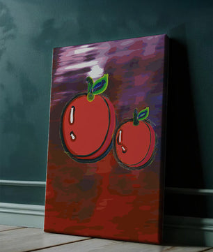 Dos manzanas abstractas con fondo colorido