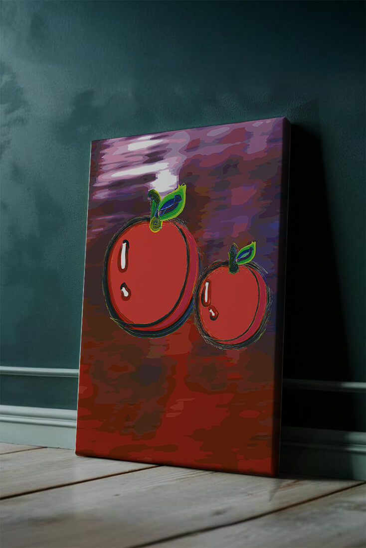 Dos manzanas abstractas con fondo colorido