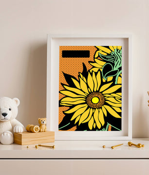 Colorful sunflower illustration with bold lines and dots